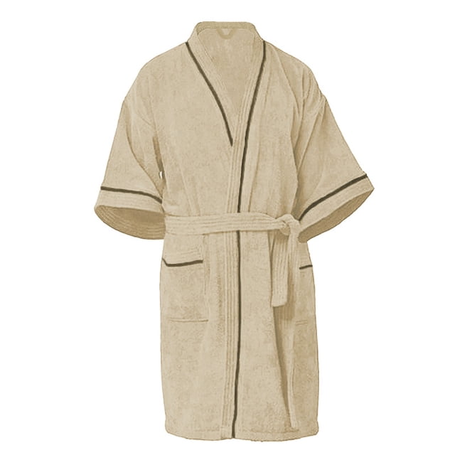 Bata De Baño 100% Algodón Absorbente, Extra Suave con Bolsillos Laterales y Cinturón - Unisex y Unitalla-Beige