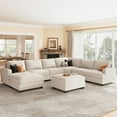 thumbnail image 2 of HONBAY 128.1" Modular Sectional Sleeper Sofa Bed Couch Corduroy U Shape with Storage Ottomans for Living Room, Beige, 2 of 11