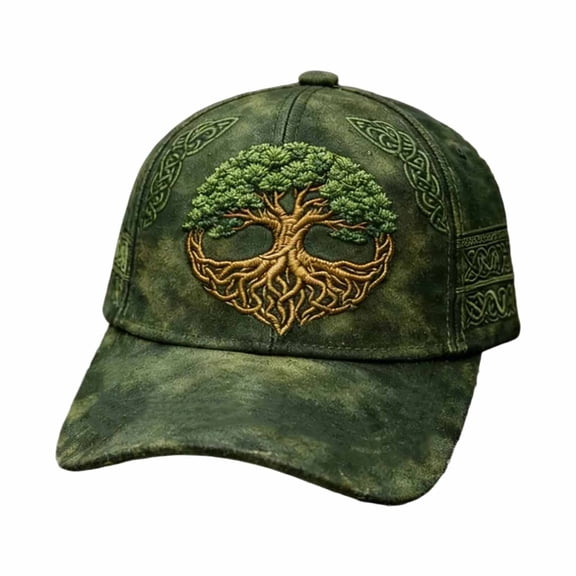 Tree of Life Embroidered Baseball Cap with Celtic Knot Detail, Unisex Adjustable Washed Hat, Outdoor Vintage Headwear