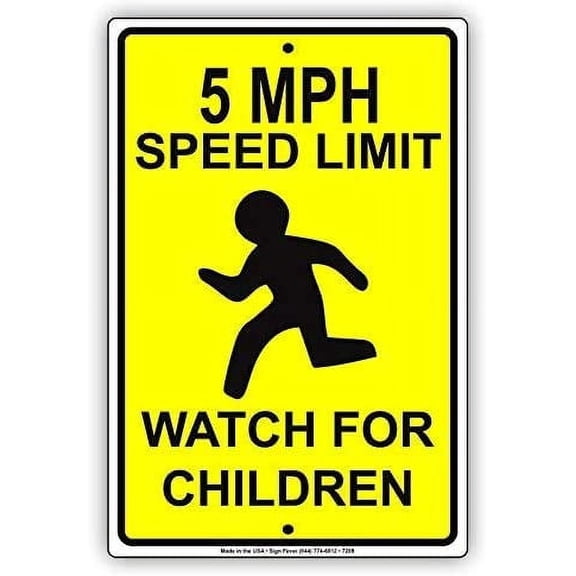 5 MPH Speed Limit Watch for Children Caution Warning Notice Aluminium Metal 8x12 inch Sign Plate