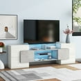 thumbnail image 2 of Euroco LED TV Stand for TVs Up to 80" Media Console with LED Lights, Versatile TV Cabinet with 2 Illuminated Glass Shelves, White&Gray, 2 of 10