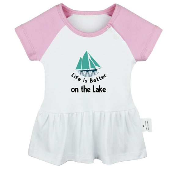 Life is Better on the Lake Funny Dresses For Baby, Newborn Babies Skirts, Infant Princess Dress, 0-24M Kids Graphic Clothes (Pink Raglan Dresses, 0-6 Months)