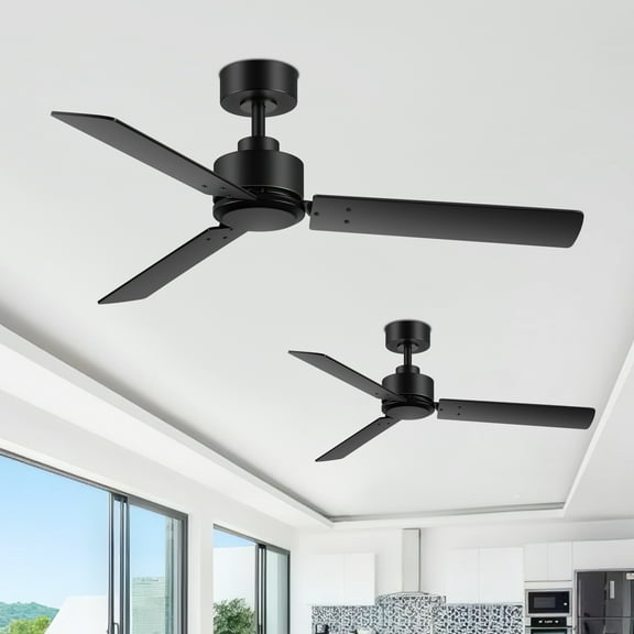 ALKAFY 2 Pack Industrial 48 Inch Remote Control Ceiling Fans Without Light, 3 Blades, 6-Speed Reversible DC Motor, Indoor Outdoor Use for Bedroom Patio, Black