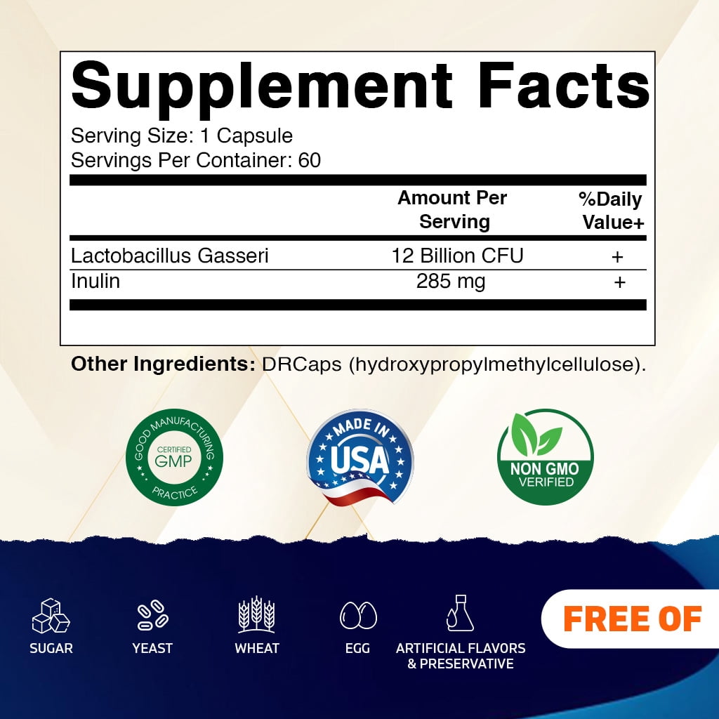 (2 pack) Vitamatic Lactobacillus Gasseri - 12 Billion per DR Capsule - 60 Count - Digestive Support - Made with Prebiotic Inulin Fiber