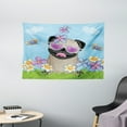 thumbnail image 1 of Pug Tapestry, Adorable Puppy on the Field Flowers Butterflies Heart Shaped Clouds Open Sky, Wall Hanging for Bedroom Living Room Dorm Decor, 60W X 40L Inches, Sky Blue Multicolor, by Ambesonne, 1 of 2