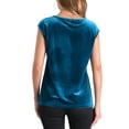thumbnail image 3 of Blusa de terciopelo INSPIRE CHIC para mujeres con mangas cortas, básica para oficina y casual, con cuello redondo M Azul Pavo Real, 3 of 6