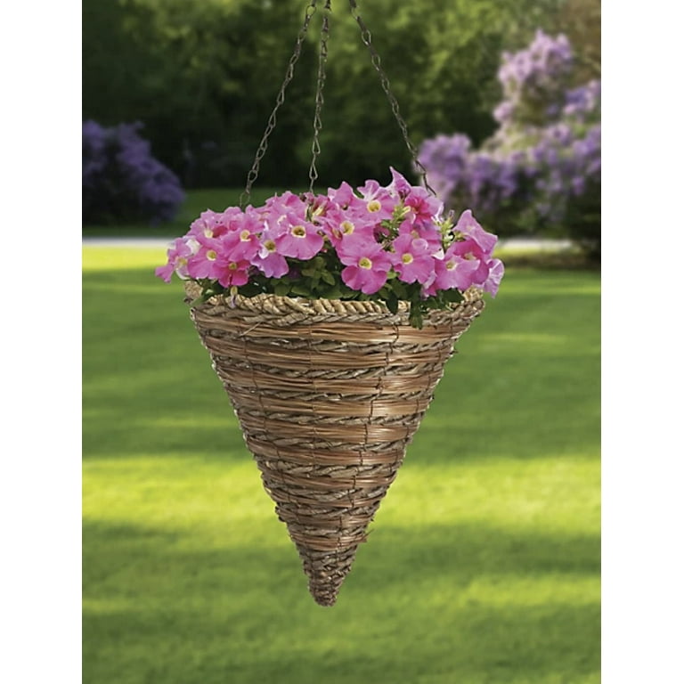 Panacea 88636gt 12" Rope & Fern Cone Hanging Baskets - Quantity 3