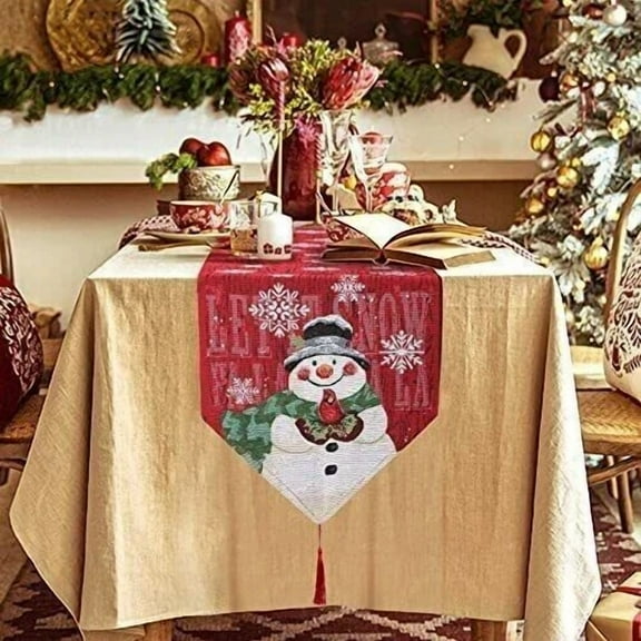 Christmas Table Runner 70 Inch X 13 Inch Snowflakes Red Home Dining Table Decor