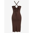 thumbnail image 2 of ZAFUL for Women Prom Dress or Cocktail Dress Evening Part Dress Keyhole Criss Cross Slit Sheath Midi Dress Deep Coffee M, 2 of 4