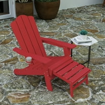 Merrick Lane Adirondack Chair with Cup Holder and Pull Out Ottoman, All-Weather HDPE Indoor/Outdoor Lounge Chair in Red