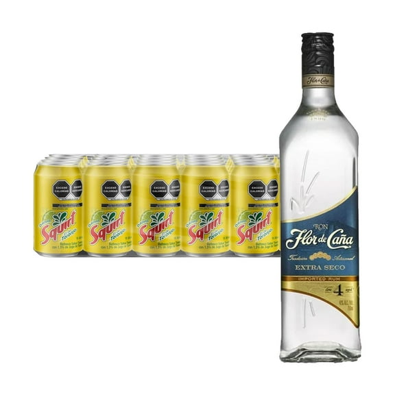 Pack 24 Squirt 355 ml + Ron Flor de Caña Blanco Extra Dry 4 Años 750 ml