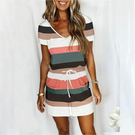 

Dasayo Red One Piece Romper Fashion Women Summer Short Sleeve Casual Printing Fit Rompers Pockets Spaghetti Strap Jumpsuit