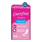 CAREFREE Panty Liners, Regular, Unscented, Wrapped, 8 Hour Odor Control, 148 ct