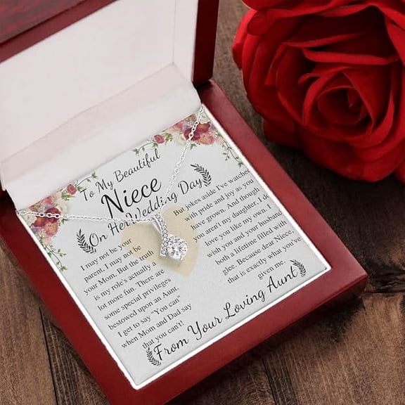 Alluring Necklace To My Beautiful Niece From Aunt on Her Wedding Day, keepsake gift with Personalized heart touching Message Card
