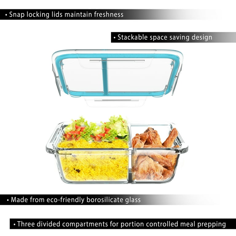 4 Pack 3 Divider Compartment Round Glass Meal Prep Container Snap Locking  Lid Reviews 2024