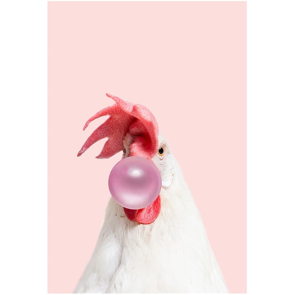 Awkward Styles Rooster Chewing Pink Gum Poster Prints Animal Blowing Bubble Gum Painting Artwork Animal Collection for Office Decor Housewarming Gifts