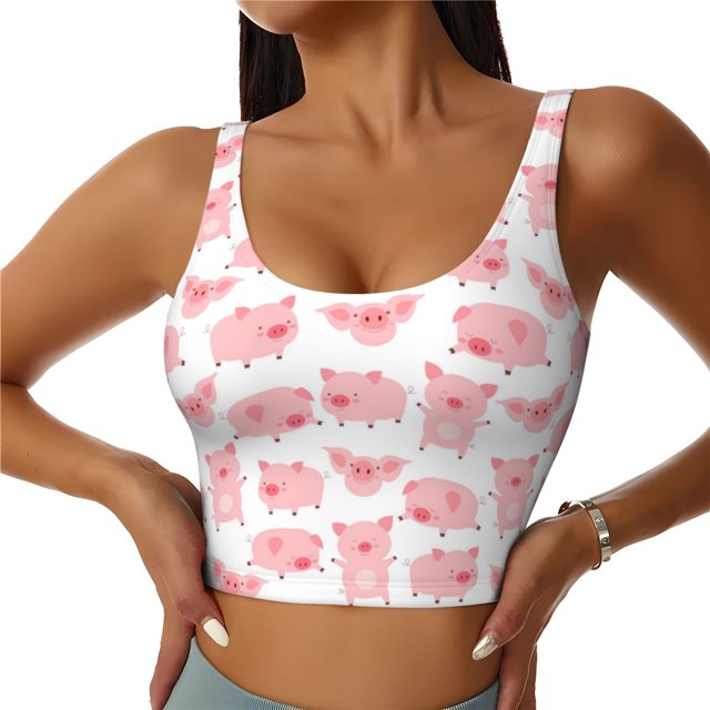 Balery Kawaii Pigs Sujetadores deportivos con espalda cruzada para mujer, acolchados, sin costuras, de alto impacto, ideales para yoga, gimnasio, entrenamiento y fitness.-Small