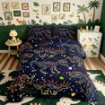 thumbnail image 2 of meiyoeat Galaxy Dino Full Size Comforter Sets for Boys, Neon Line Space Skeleton Bedding Comforter Set, Dark Navy, Black Reversible, 3 Pieces, 1 Comforter and 2 Pillowcases, 2 of 6