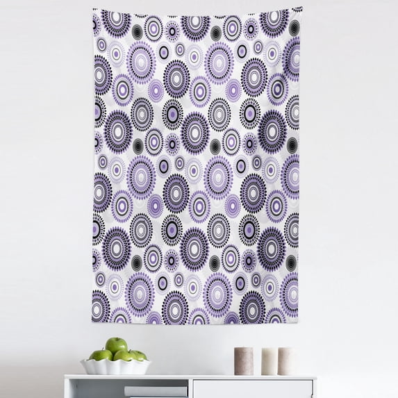 Purple Black Tapestry, Scattered Round Big and Small with Mandala Inspired Design, Fabric Wall Hanging Decor for Bedroom Living Room Dorm, 5 Sizes, Violet Black White, by Ambesonne