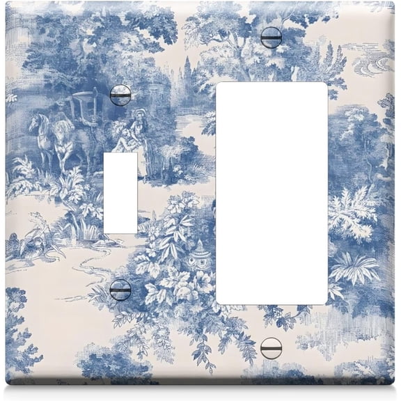 Rural Retro Character Wildflower Scene Decorative Outlet Covers 2 Gang Wall Plate Single Toggle Rocker Combination Light Switch Cover Decorative for Bedroom Bathroom Decor