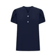 thumbnail image 5 of WREESH Women's Henley Shirt Casual Tops with Solid Blouses and Button Short Sleeve V-Neck T-Shirt in Solid Color Navy, 5 of 5