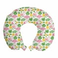 thumbnail image 1 of Exotic Travel Pillow Neck Rest, Print of Flamingos Watermelons Pineapples and Island Flowers Leaves, Memory Foam Traveling Accessory Airplane and Car, 12", Pink Green Mustard, by Ambesonne, 1 of 2