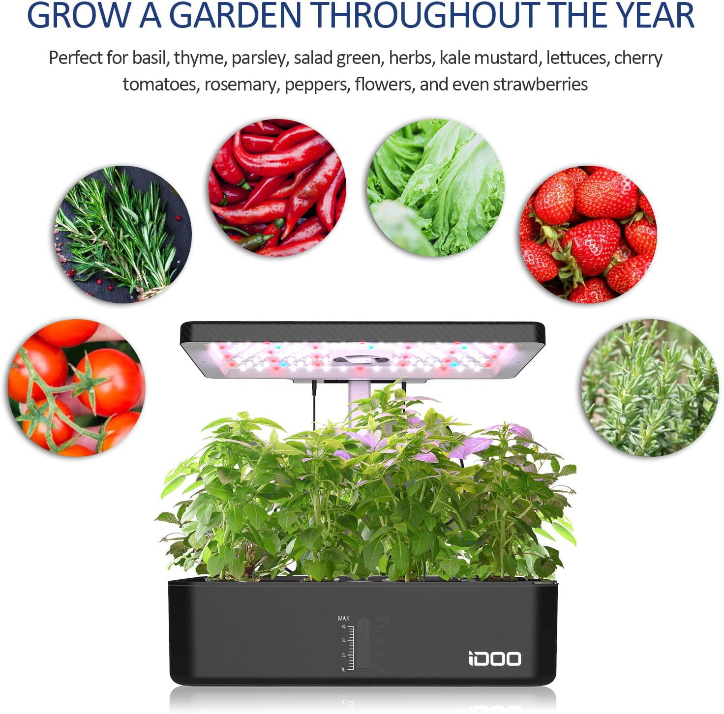 Height Adjustable Herb Garden for Vegetables & Fruits Black Plants Germination Kits for Home Kitchen Automatic Timer Indoor Garden with LED Lights QIDO 12 Pods Hydroponics Growing System 