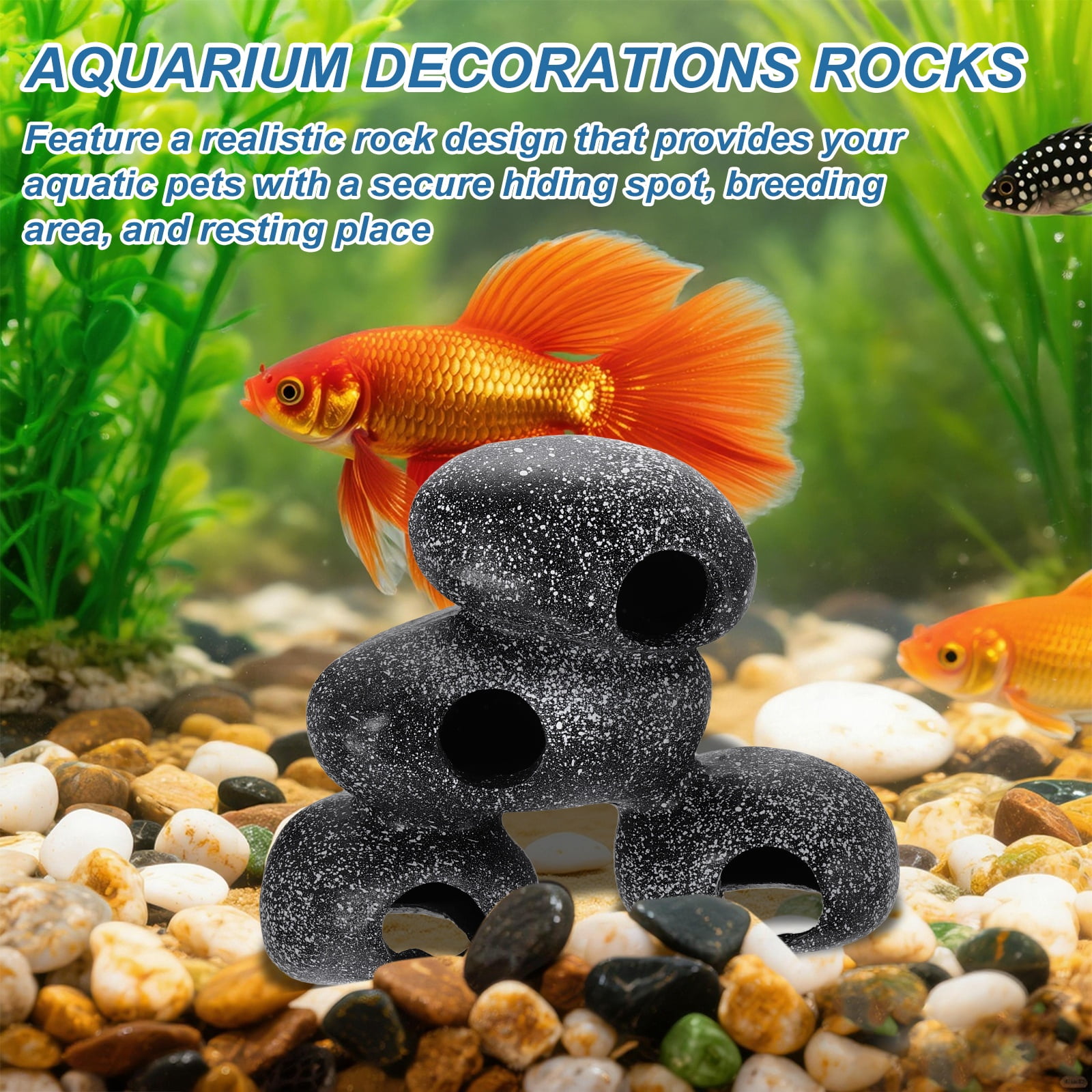 Uxcell Aquarium Decorations Rocks, 6.9x2.8x5.5 Inch Betta Hide Resin Realistic Fish Tank Ornaments, (Grey), Intended for Small Fish / Shrimp / Guppy