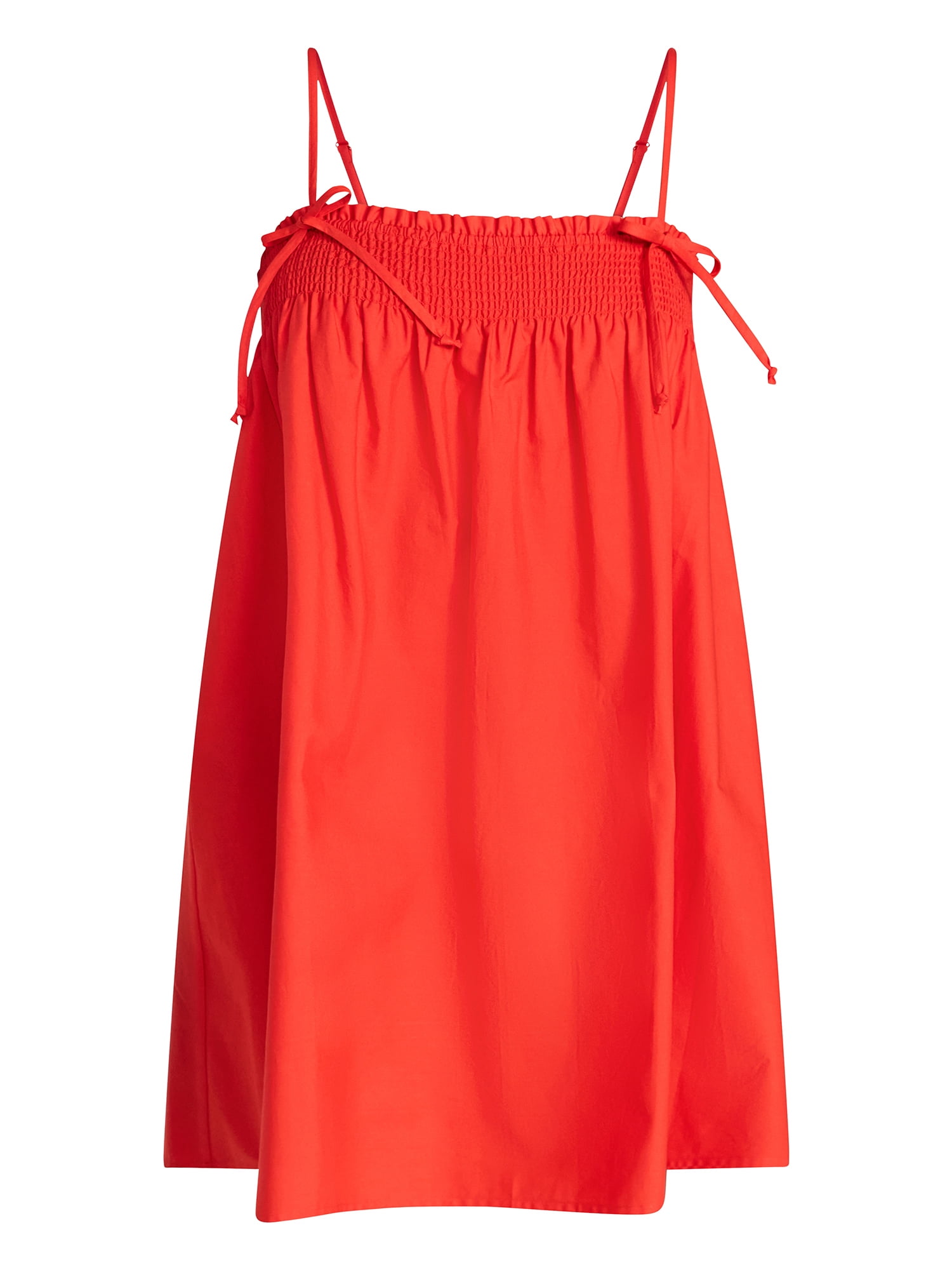 No Boundaries Cotton Poplin Smocked Mini Dress with Tie Straps, Women's XXS-XXL