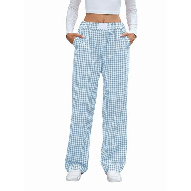 Pantalones Bóxer A Rayas para Mujer, de Algodón, para Estar en Casa, Informales, A Cuadros, Estilo Y2K, con Bolsillos Azul S