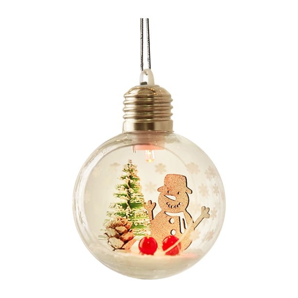 Bola decorativa navideña brillante | Botón para 4 modos de luz | Adornos acrílicos de muñeco de nieve y anciano | Decoración colgante para ventana