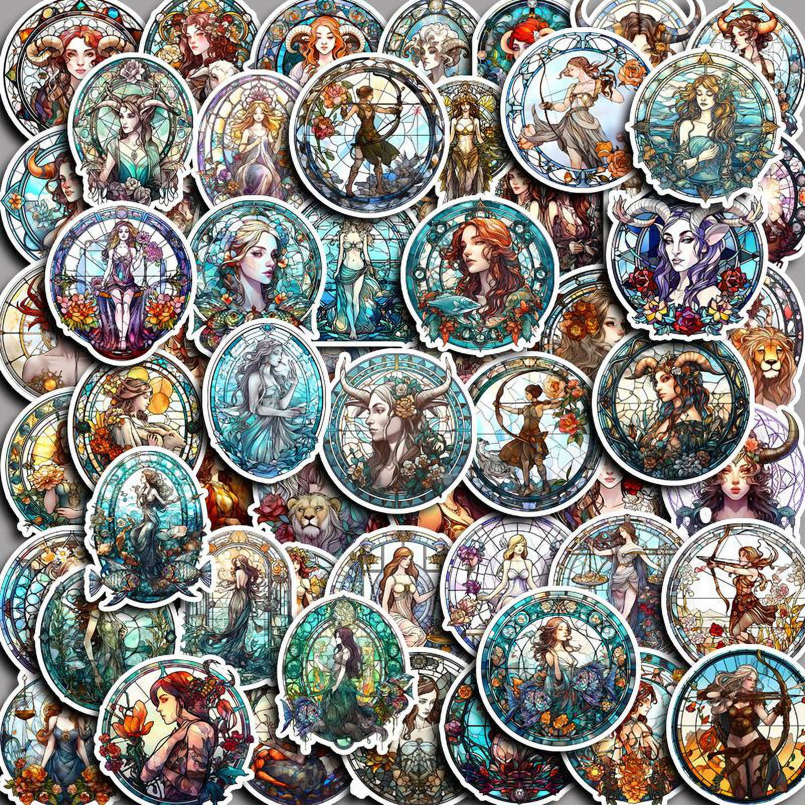 New Zodiac Sign Stickers - Vintage Painted Character Waterproof Decals for DIY Journals