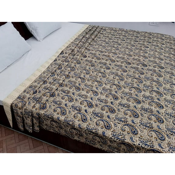 A And E Textiles House Kantha Bedcover Bedding Quilt Hand Block Floral Design Handblock Floral Print Kantha Throw Quilt Light Weight Block Print Quilted