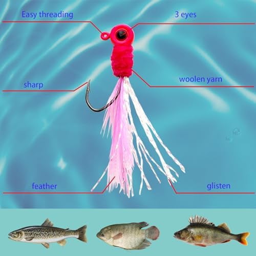 20Pcs Crappie Jigs Heads Crappie Jig with Feather 1/8oz Jig Heads Kit for Crappie Bass Trout Walleye(1/8 Oz 20pcs)