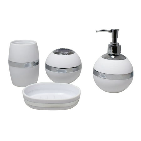 Modern Decorative 4 Piece Bathroom Accessory Set Durable Plastic Modern Decorative 4 Piece Bathroom Accessory Set Durable Plastic And Silver Chrome Finish
