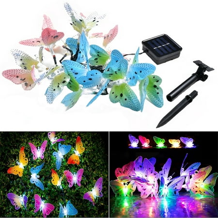 4.9M 20 LED Optic Butterfly Solar String Lights Christmas Fairy Garden Lights for Outdoor Home Lawn Patio Party and Holiday Decorations