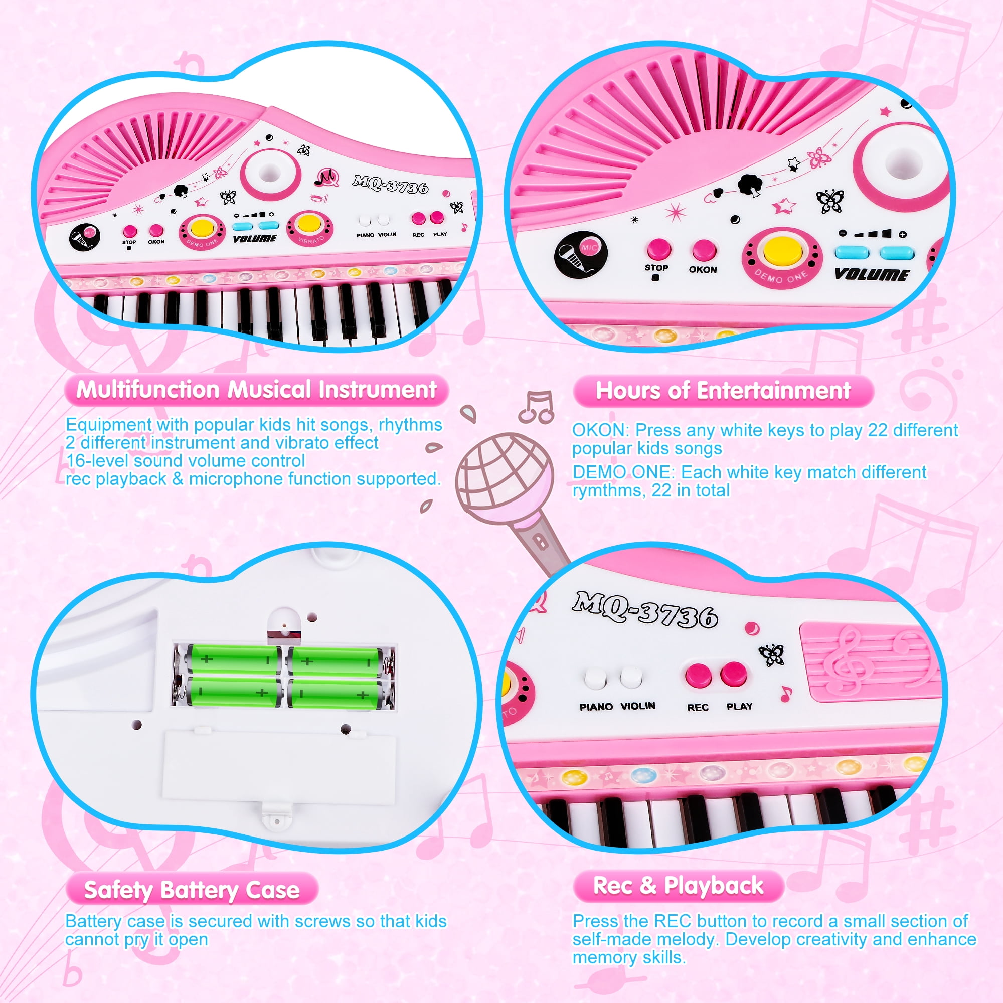 Beefunni Electronic Piano Keyboard, 37-Key Piano Music Toy, Birthday