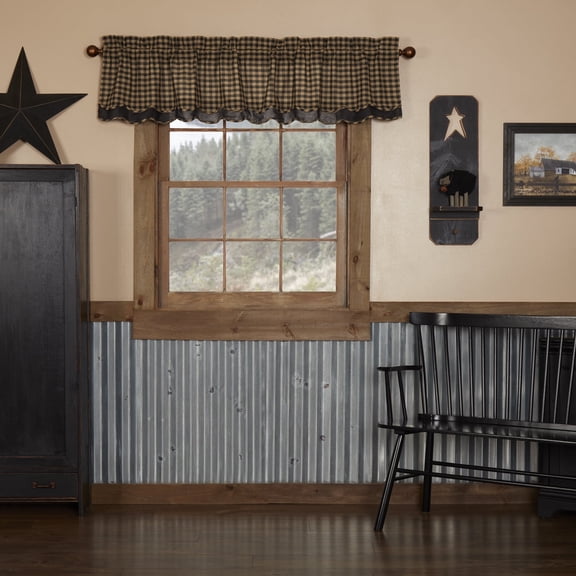Primitive Valance Country Check Scalloped Layered Window Curtain TCC Brands
