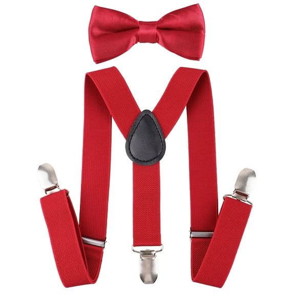 BURGUNDY Toddler Kids Boys Girls Baby Suspenders and Bow Tie Matching Set Wedding