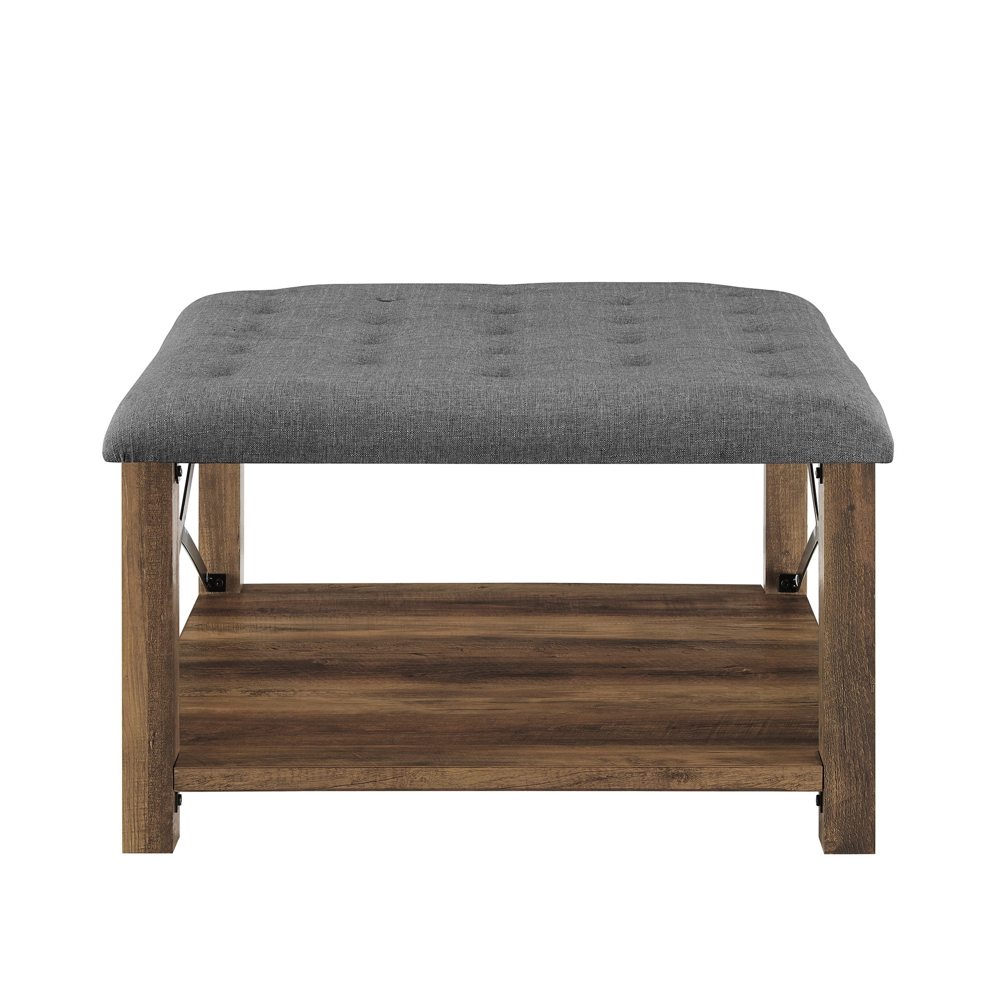 Walker Edison Farmhouse 30" Square Tufted Ottoman - Grey