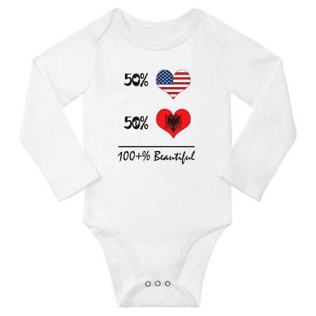 

50% Albanian + 50% American = 100+% Beautiful Baby Long Sleeve Romper (White 6 Months)