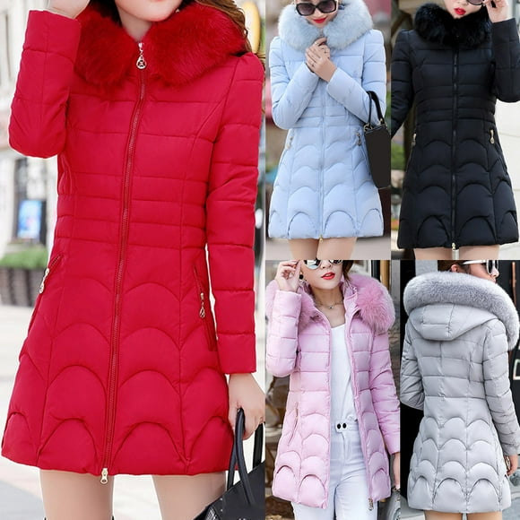 Jinhomg Women's Maxi Winter Coat Warm Cozy Faux Fur Trim Hooded Puffer Jacket Plus Size Casual Long Sleeve Full Zip Down Coat with Pockets Sales Today Clearance Black M
