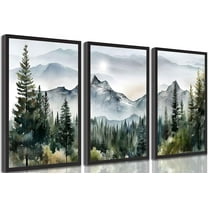 Modern Abstract Mountain canvas Wall art Misty Pine Forest Nature landscape Ink Painting picture wall Decor Poster Print artwork for Living Room Bedroom Office Home Decoration Unframed