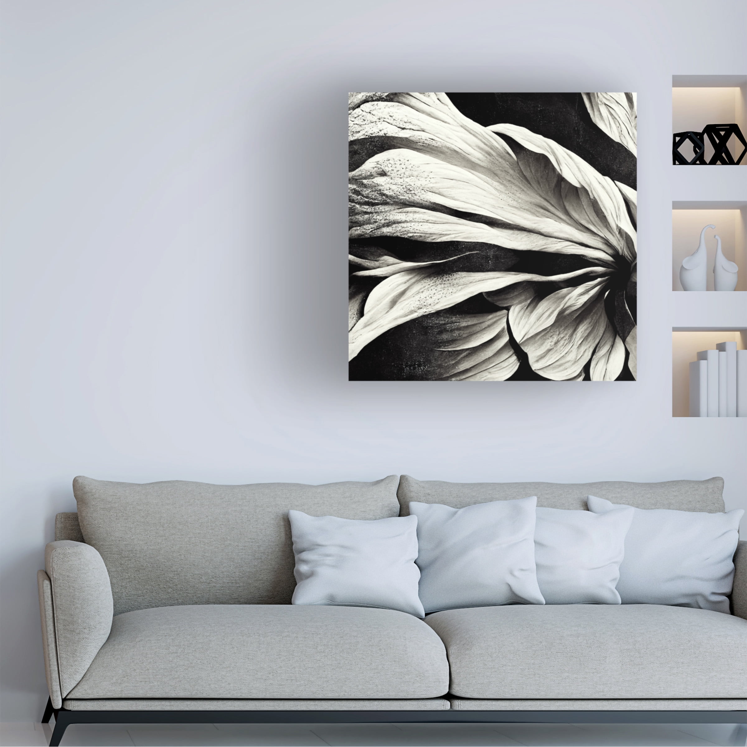 Canvas Wall Art - Ray Heere 'Flowers Black White 9' Wall Art for Living Room, Bedroom, or Office DÃ©cor by Trademark Fine Art - 24 x 24 Inches