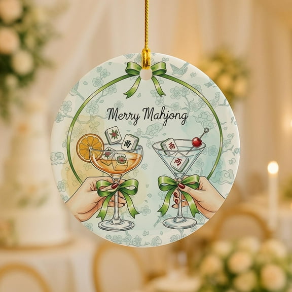ViciArt Mahjong Cocktail Christmas Ornament, Holiday Gift, Ceramic, 3" Round, Double-Sided