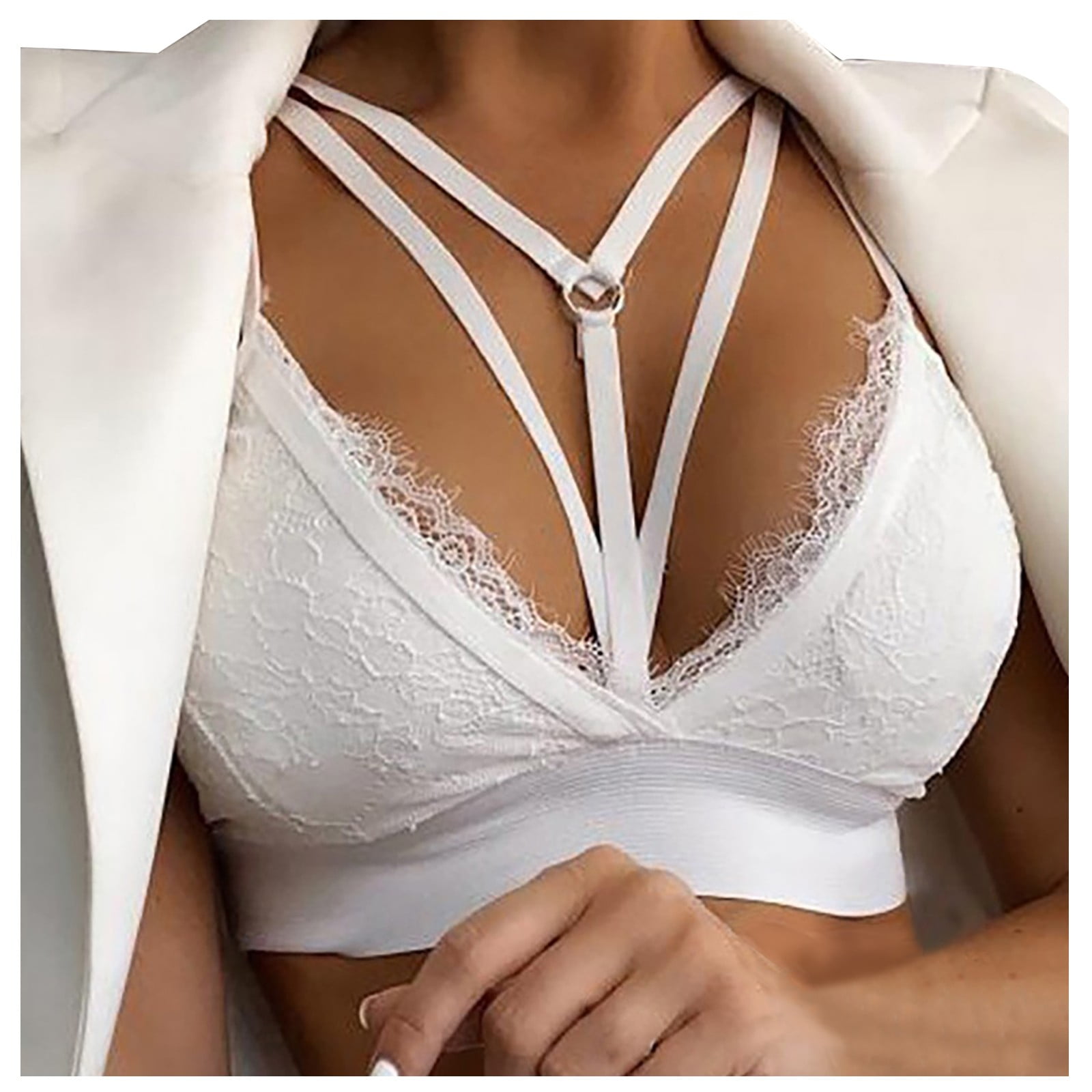 Samarbejde skitse Vægt BIZIZA Womens Bra Strappy Plus Size Lace Bralette Crop Top Sexy White M -  Walmart.com