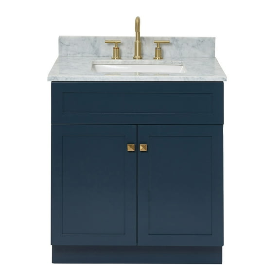 Ariel Hamlet 31 In. Rectangle Sink Vanity With 0.75 In. Carrara White Countertop In Midnight Blue