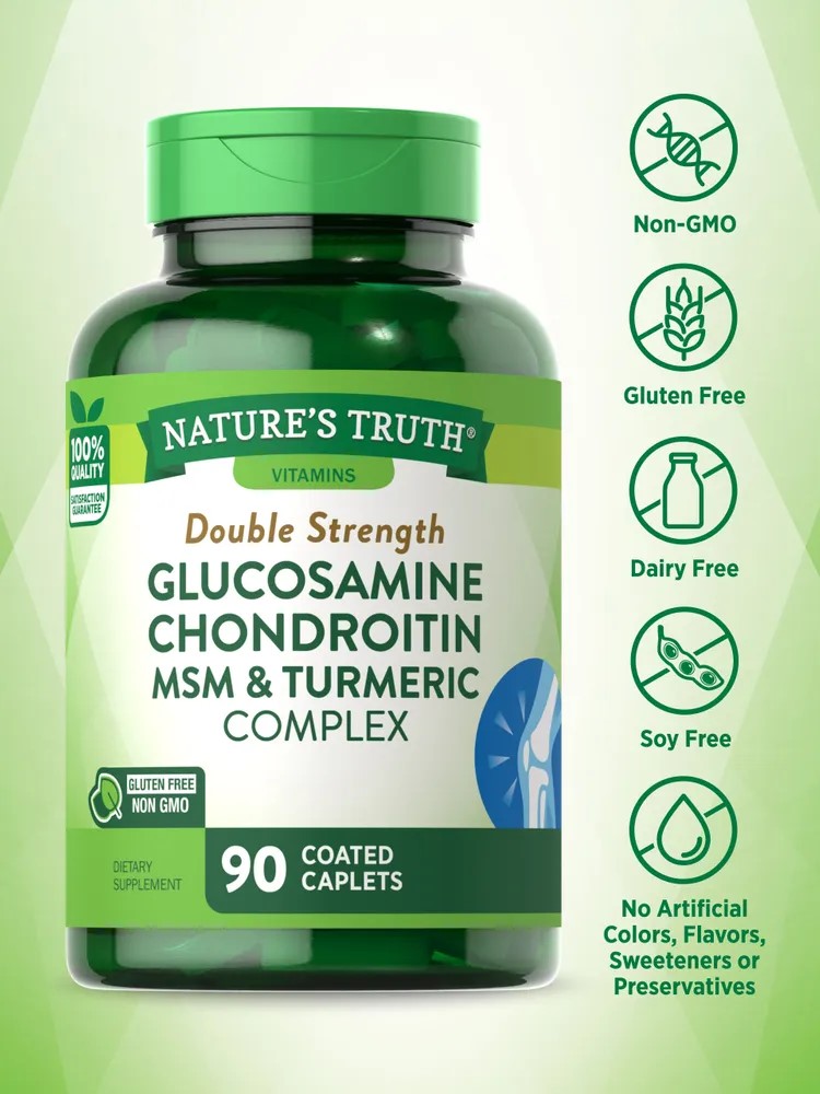 Glucosamine Chondroitin MSM Complex | 90 Caplets  | Double Strength Supplement | Non-GMO, Gluten Free | by Nature's Truth