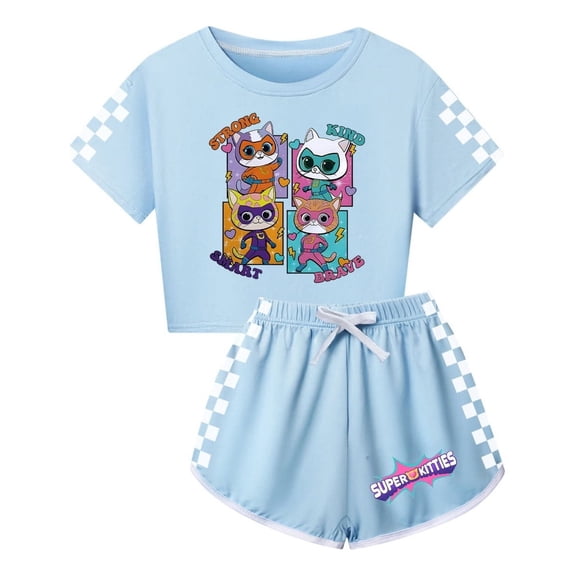 Kids Summer SuperKitties Clothing for Girls T-Shirt Set – Crop T-Shirt with Matching Shorts