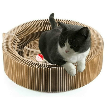 OkrayDirect Cat Scratcher Lounge Bed Collapsible Round Shape Scratching Board US (The Original Scratch Lounge Worlds Best Cat Scratcher Includes Catnip)